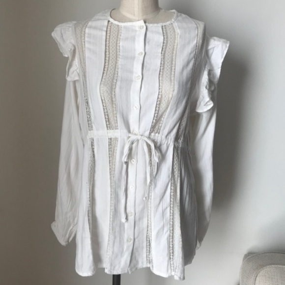 Boho Gauze Eyelet Inset Tie-Front Blouse - Picture 2 of 5